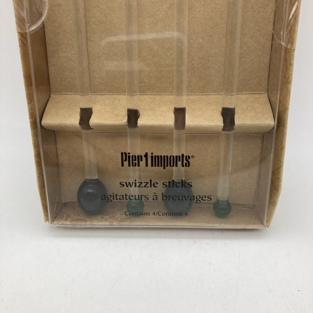 Set Of 4Pier 1 Imports Swizzle Sticks Green& Clear Olives Art Glass NIB Retired - Picture 2 of 4